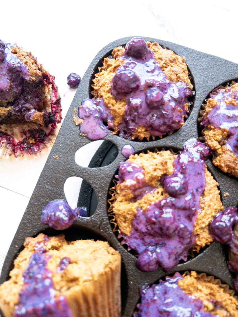 Gluten free blueberry muffins made with almond flour.