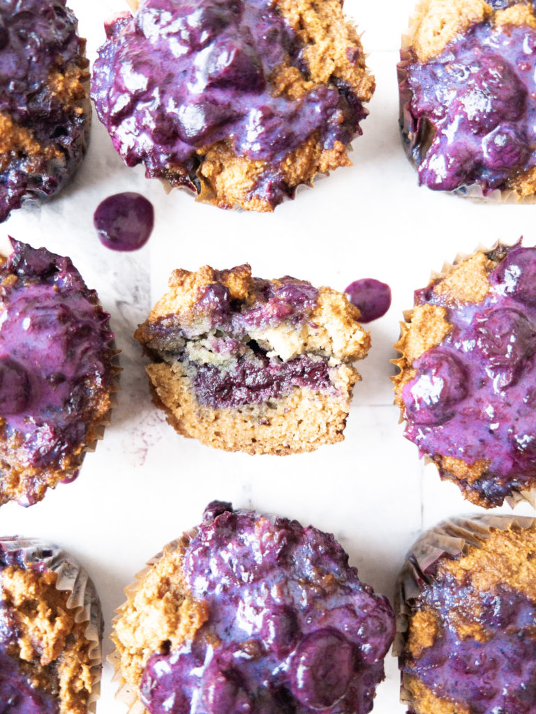 Stuff the muffins with blueberry jam.