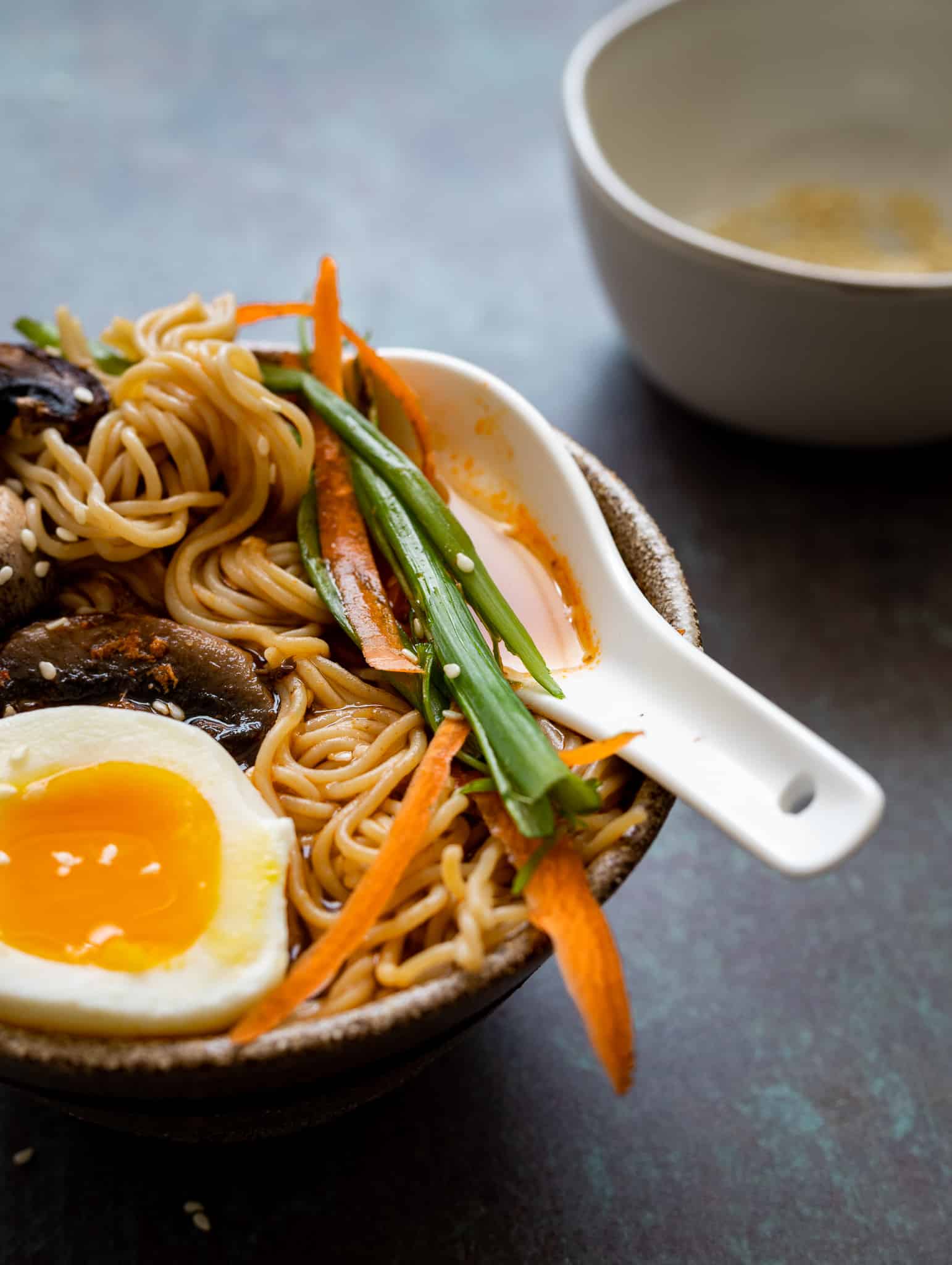 Healing ginger chicken ramen is filled with healthy ingredients such as mushrooms, ginger, bone broth.