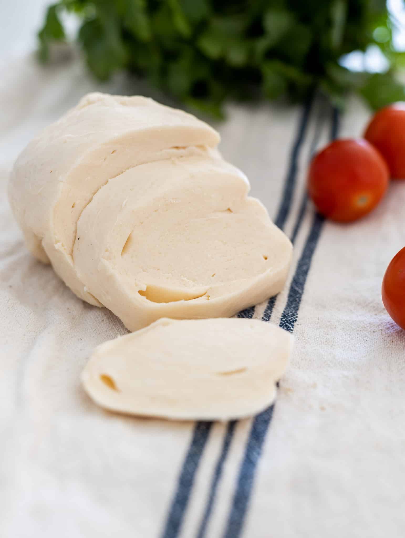 Fresh mozzarella cheese made with vinegar