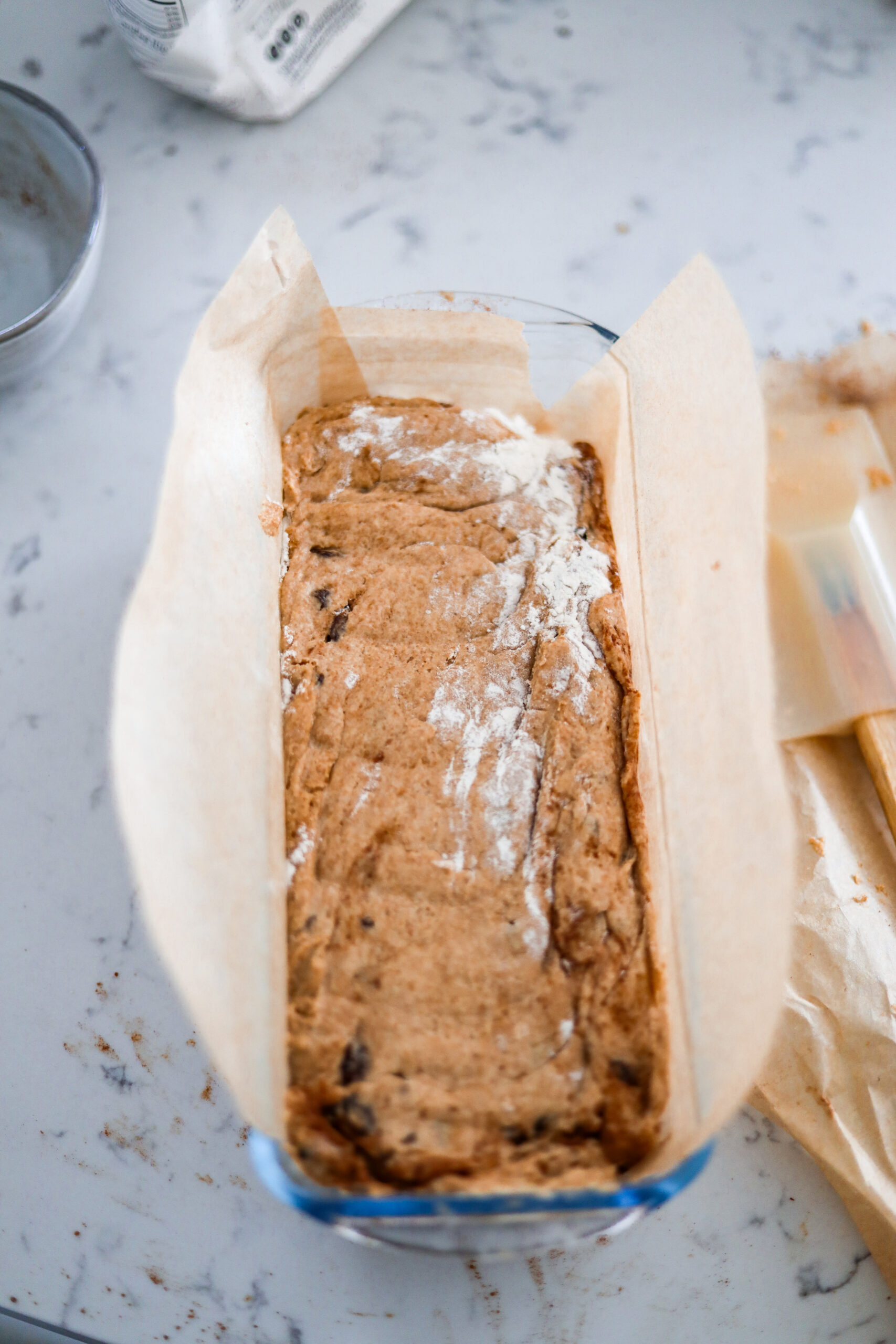 Preparing to bake a loaf of cinnamon raisin einkorn bread made with whole wheat einkorn flour