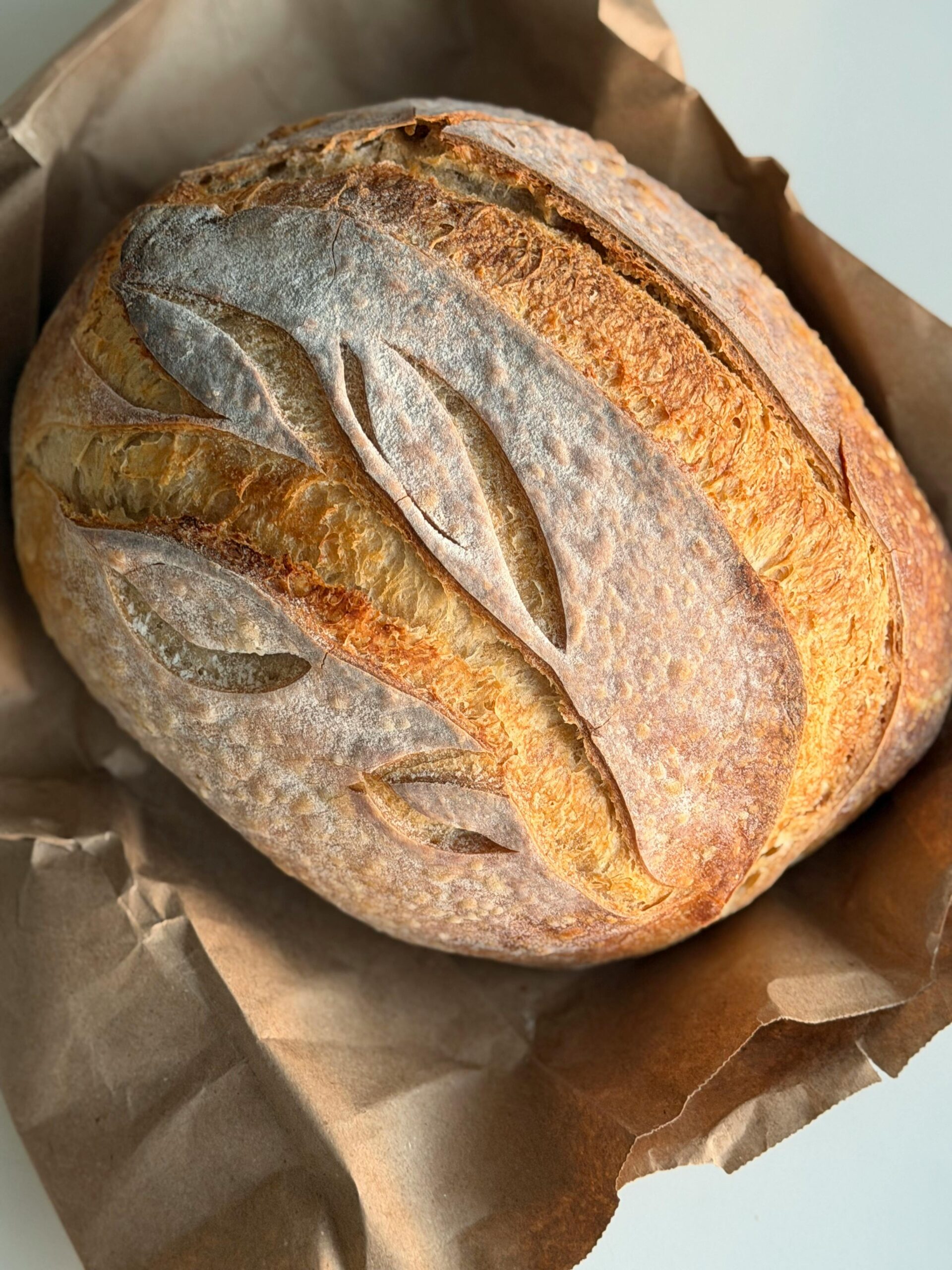 Homemade sourdough artisan loaf, a naturally leavened bread recipe